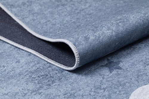 Load image 1 in gallery view. Close-up of the Starry Cloudscape - Machine-Washable Rug JRC045 (Custom Size), showcasing its blue-grey edge, subtle star pattern, and detailed stitching—ideal for high-traffic areas and easy to wash.