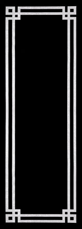 The Subtle Border - Washable Rug - JR597 features a rectangular white geometric border with angular corners on a black background, offering minimalist style and easy cleaning—perfect for high-traffic areas.