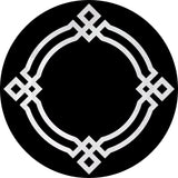 The Subtle Border - Washable Rug - JR597 (Custom Size) features a circular black base with a silver geometric border, accented with diamond motifs. Its open center design makes it perfect for stylish, high-traffic spaces and easy to clean.