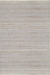 The Sunkissed Boho Trellis Rug - M627M is a modern rectangular area rug with a soft beige base, featuring finely woven horizontal rows of geometric diamond and line patterns in subtle gray and tan tones.