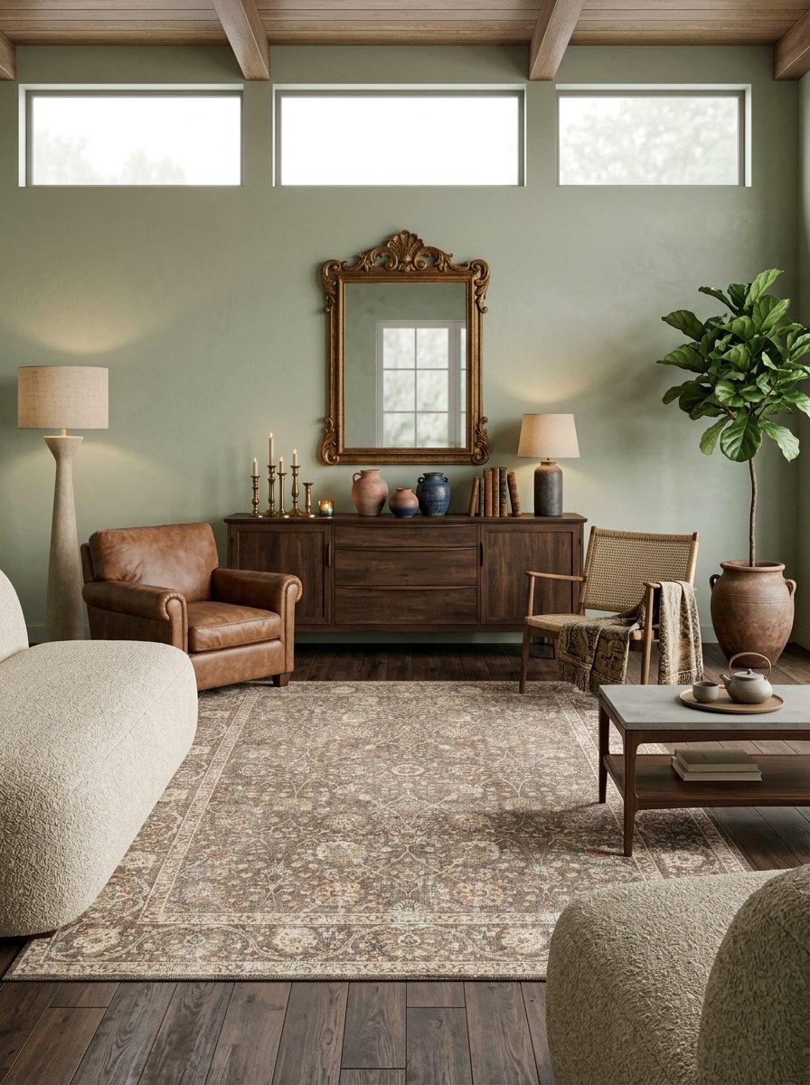 Taupe Floral - Washable Rug - JRN1087