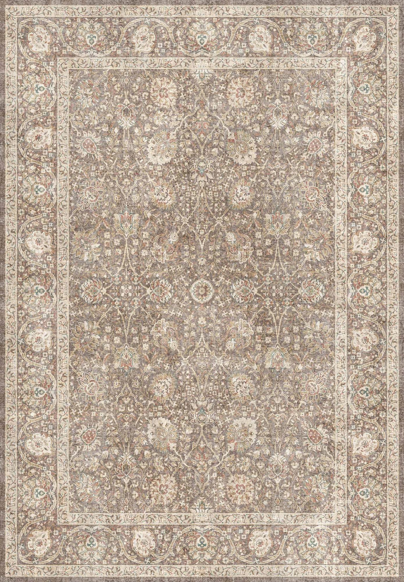 Taupe Floral - Washable Rug - JRN1087