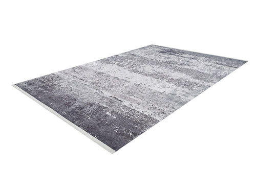 Load image 1 in gallery view. The Techno Flux - Washable Rug - JR1814 (Custom Size) features a textured, abstract grey and white pattern. Ideal for high-traffic areas, it's shown on a white background.