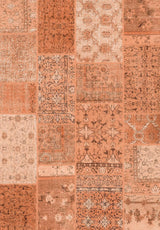 The Terracotta Patch - Washable Rug - JRN1037 (Custom Size) features a flat weave with a grid of rust, terracotta, and beige rectangles in intricate traditional patterns, creating an orange patchwork mosaic.