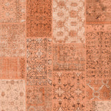 The Terracotta Patch - Washable Rug - JRN1037 (Custom Size) features rectangular burnt orange and beige panels with vintage-style floral and geometric patterns, offering varied detail and flat weave texture.