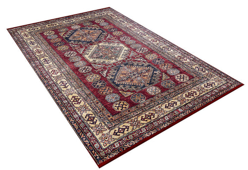 Load image 1 in gallery view. The Time-Honored Textures - Washable Rug - JR40 (Custom Size) is a rectangular, Persian-style red rug with intricate geometric and floral patterns, decorative borders, and a central medallion—ideal for high-traffic areas.