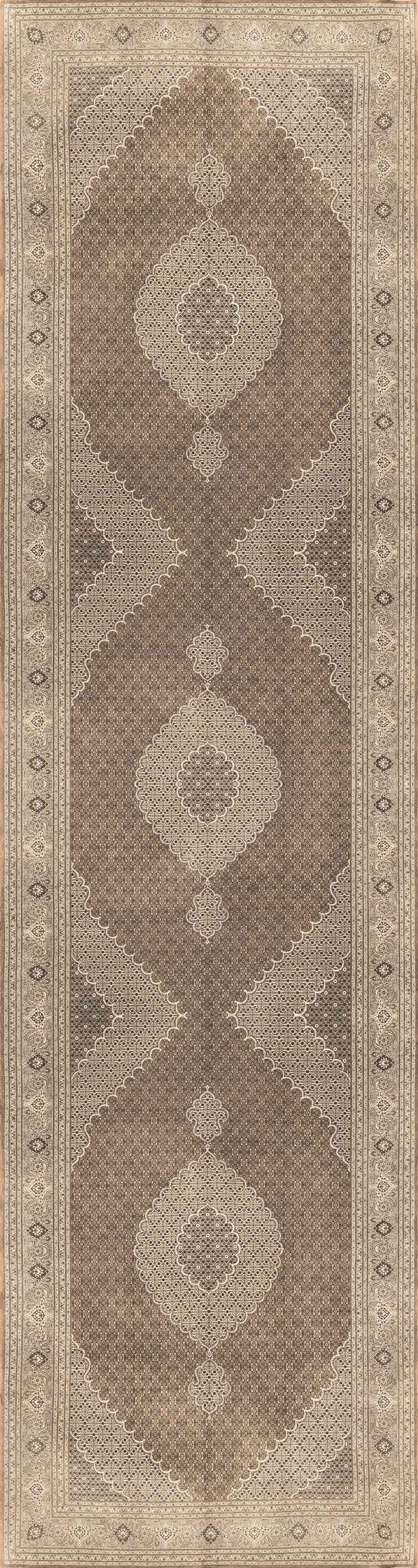 The Timeless Arabesque - Washable Rug - JRN1002 (Custom Size) features a rectangular brown and beige flat weave with geometric diamonds, ovals, intricate borders, and symmetrical patterns—combining style and practicality for any space.