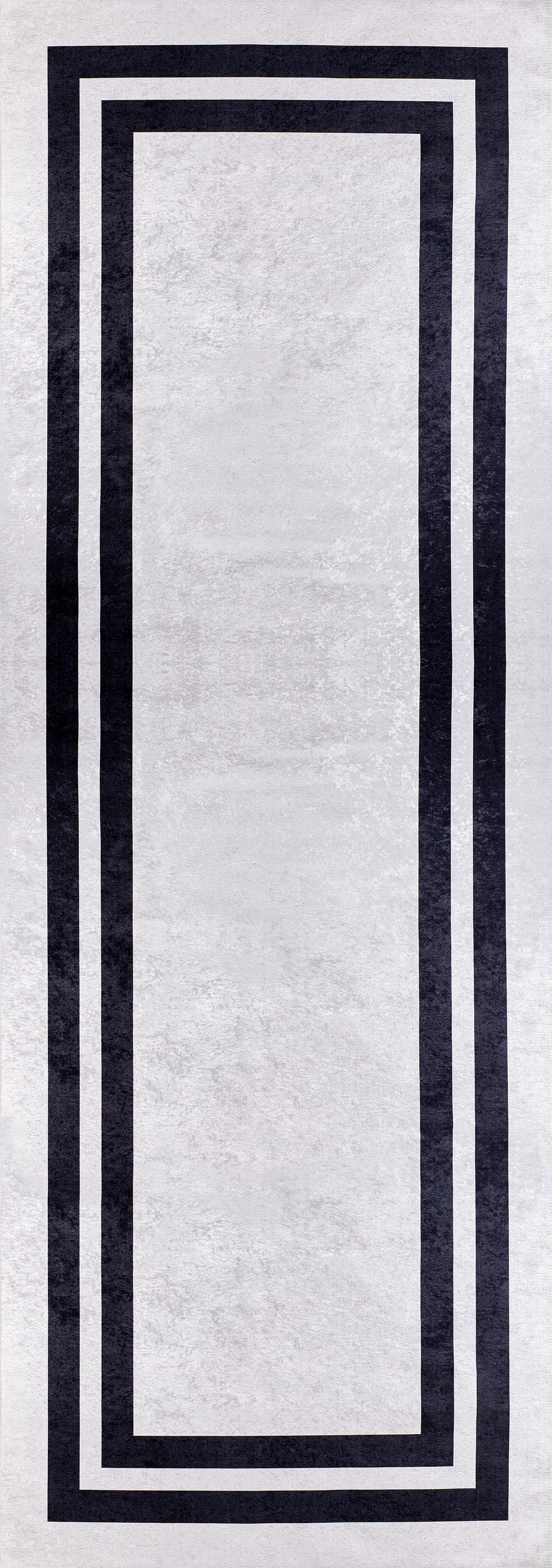 The Timeless Border - Washable Rug - JR572 is a rectangular gray-anthracite rug with a light gray background and two thick black borders, offering minimal geometric style and modern, easy-care convenience for any space.