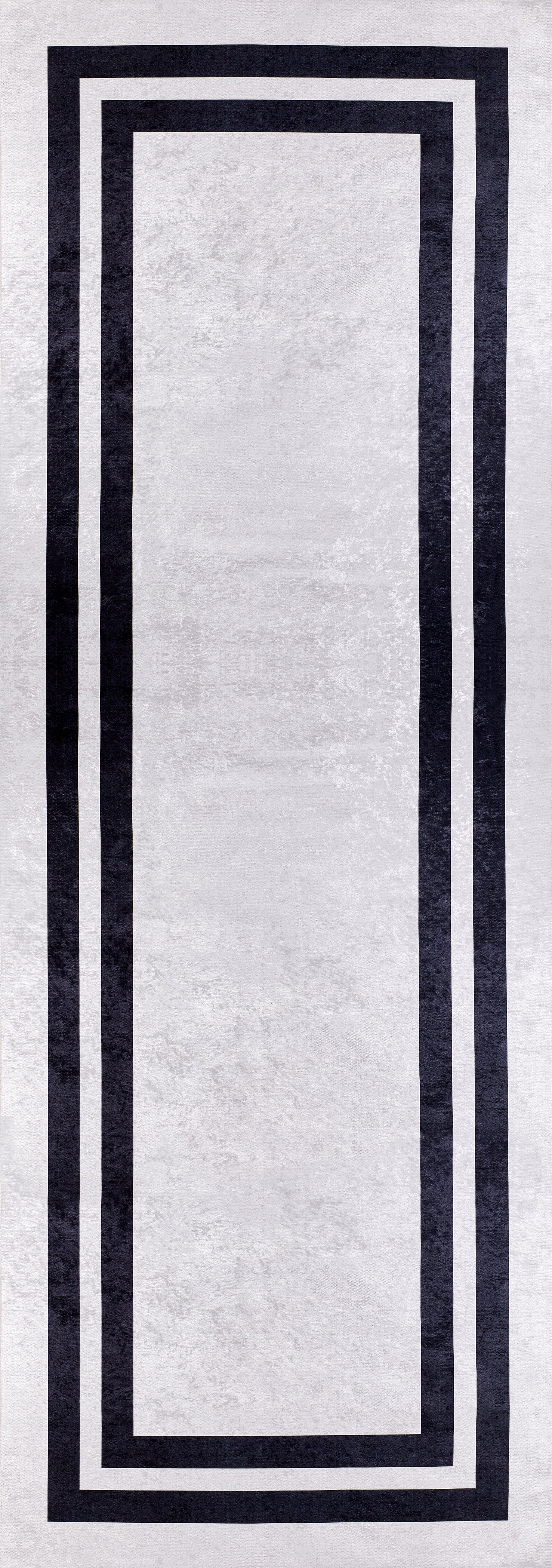 The Timeless Border - Washable Rug - JR572 is a rectangular gray-anthracite rug with a light gray background and two thick black borders, offering minimal geometric style and modern, easy-care convenience for any space.
