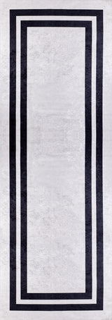 The Timeless Border - Washable Rug - JR572 is a rectangular gray-anthracite rug with a light gray background and two thick black borders, offering minimal geometric style and modern, easy-care convenience for any space.