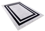 The Timeless Border - Washable Rug - JR572 (Custom Size) features a rectangular gray-anthracite design with a light gray background and two bold black borders, creating a modern geometric look. Ideal for high-traffic areas, shown on a white background.