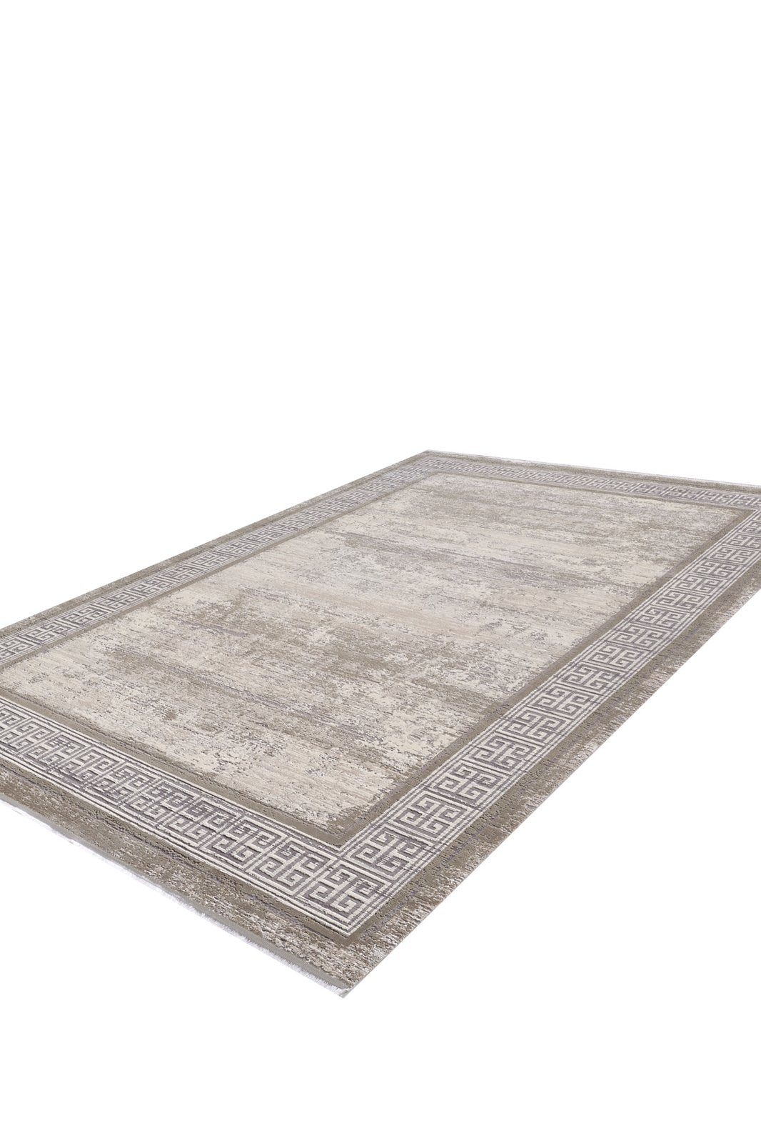 The Timeless Remix Bordered Rug - Cream - MT189 is a rectangular, machine-made rug with a light beige center and darker beige border, shown on a white background.