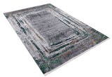 The Traditional and Classic - Washable Rug - JR1543 (Custom Size) is a large rectangular rug with layered rectangular patterns in gray, green, and brown on a white background, featuring a distressed design and fully washable.