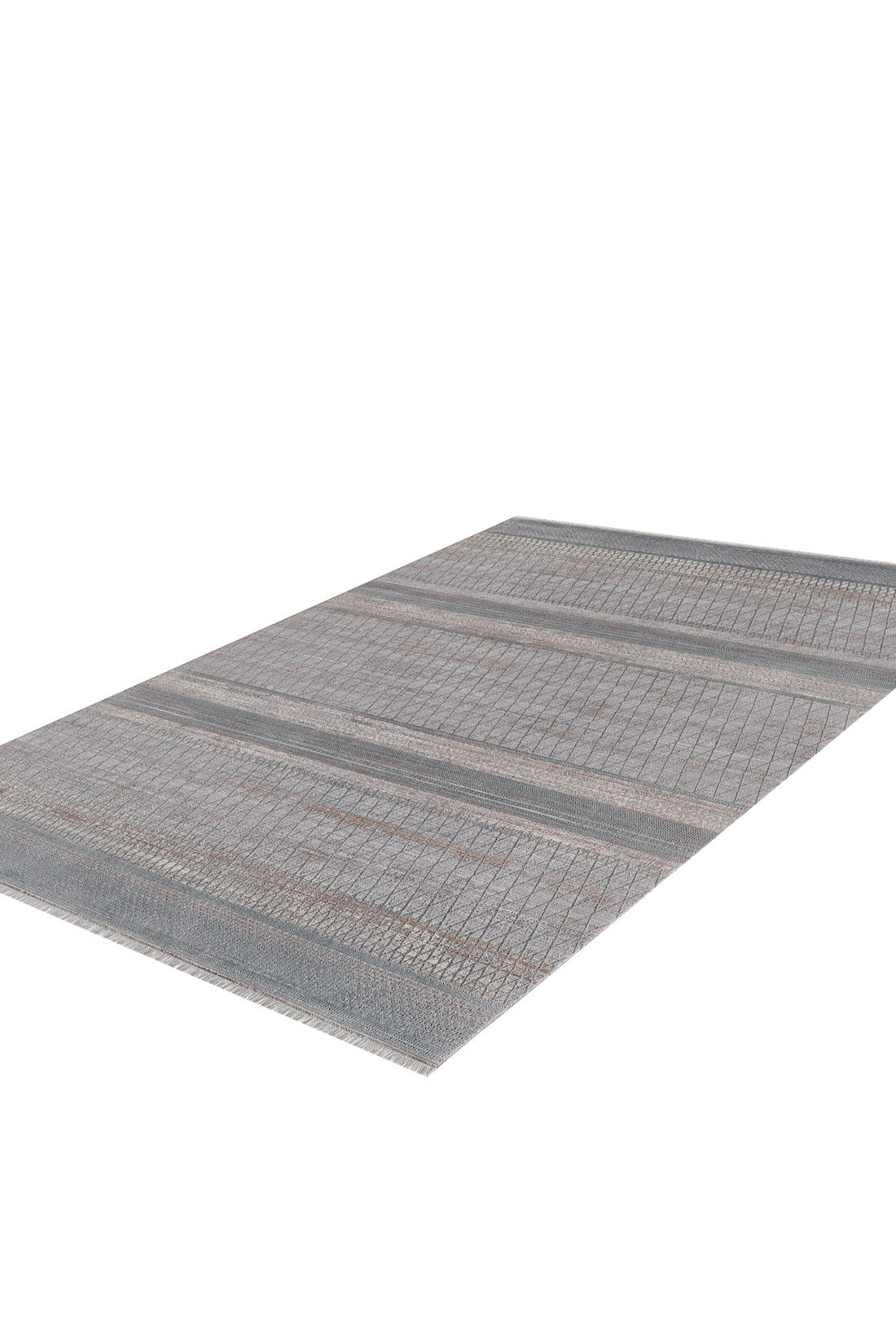 The Tribal Essence Trellis Rug - HRD005 features a subtle geometric pattern in gray and beige tones. This modern, machine-made area rug is displayed against a white background.
