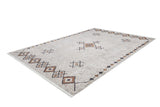 The Tribal Tassel - Washable Rug - JR1683 (Custom Size) is a rectangular, allergy-sensitive rug with a light beige background and geometric diamond and square patterns in brown, black, and tan along the border and center.