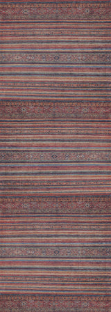 The Tropic Thunder - Washable Rug - JR5077 features multicolor horizontal stripes in earth tones with subtle patterns and a vintage, slightly worn look—perfect for adding style to high-traffic areas.