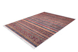 The Tropic Thunder - Washable Rug - JR5077 (Custom Size) features multicolor horizontal stripes, geometric patterns, and white fringes. Blending reds, blues, oranges, and earth tones, it offers vibrant style and is allergy-friendly.
