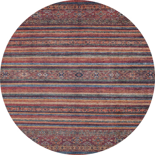 Load image 1 in gallery view. The Tropic Thunder - Washable Rug - JR5077 (Custom Size) features an oval shape with multicolor horizontal stripes in red, orange, blue, and beige plus geometric diamond patterns—ideal for adding vibrant style to any room.