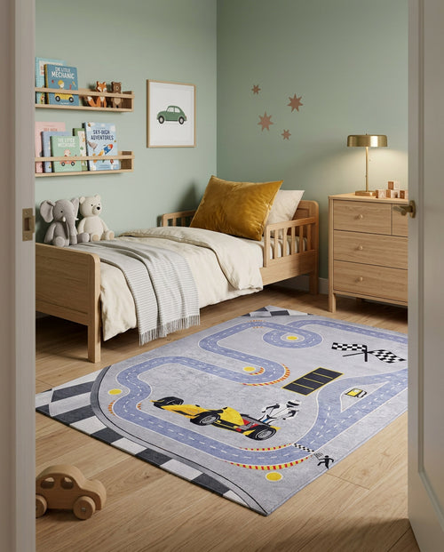 Load image 1 in gallery view. Turbo Tracks - Machine-Washable Rug JRC089