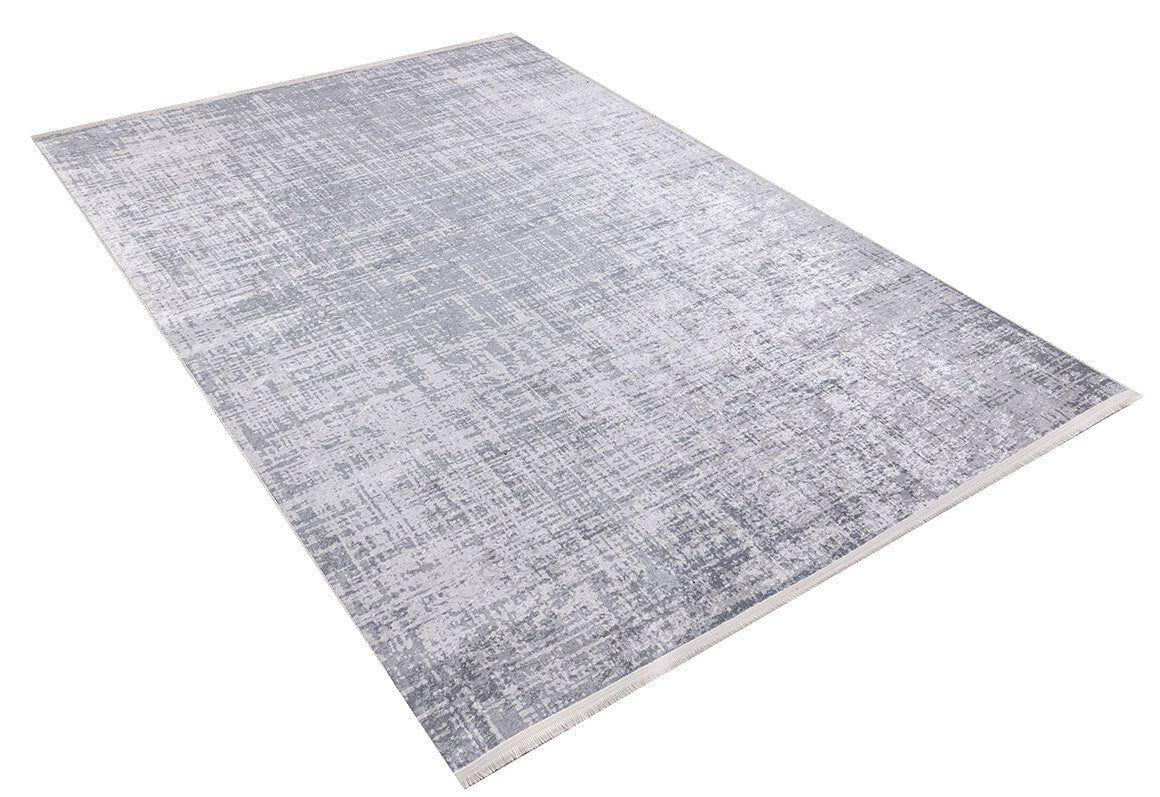 The Twilight Sky - Washable Rug - JR856 (Custom Size) is a rectangular, gray-anthracite rug featuring a subtle grey and white textured pattern, a modern distressed look, straight finished edges, and is perfect for high-traffic areas.
