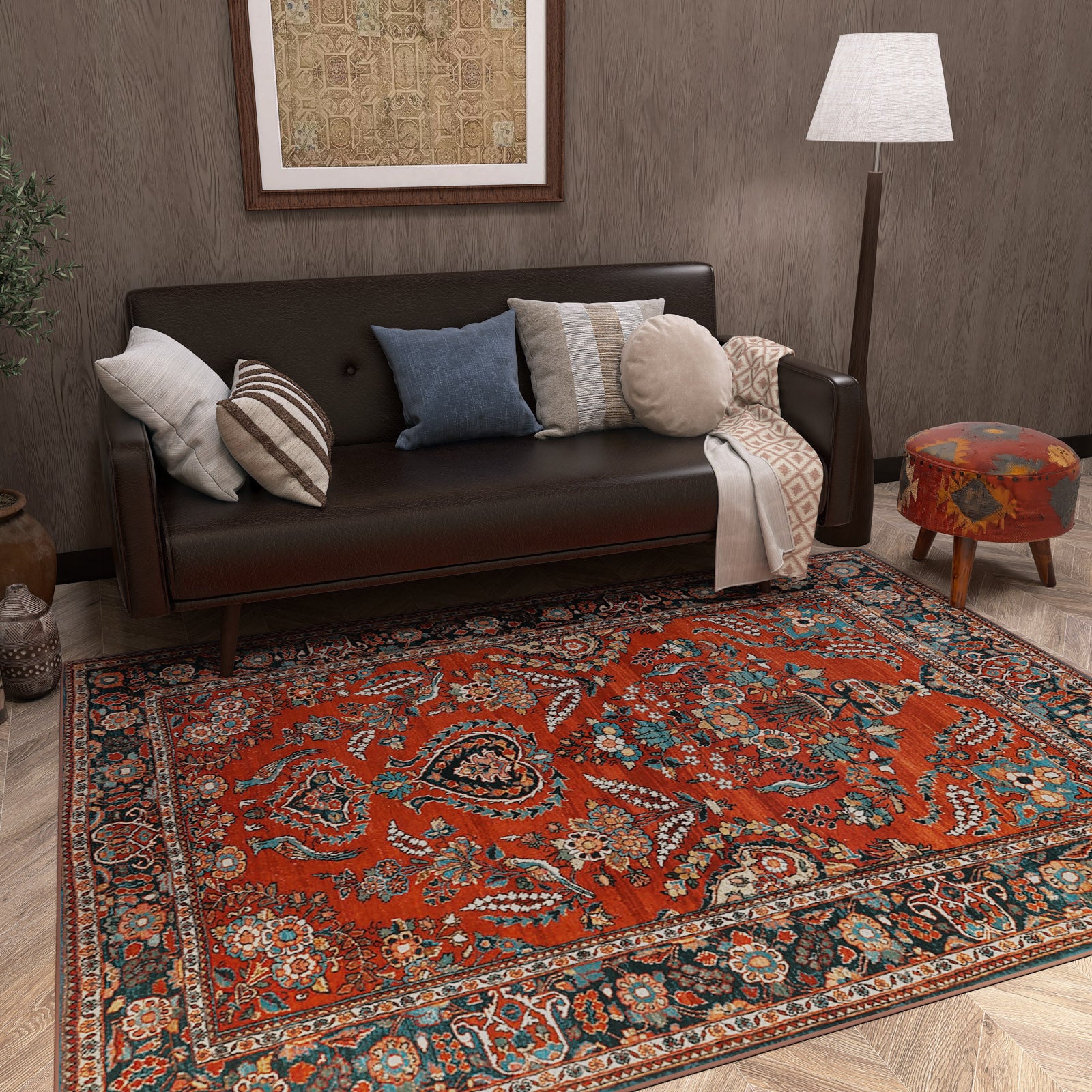 Golden Scrolls - Washable Rug - JRN1005