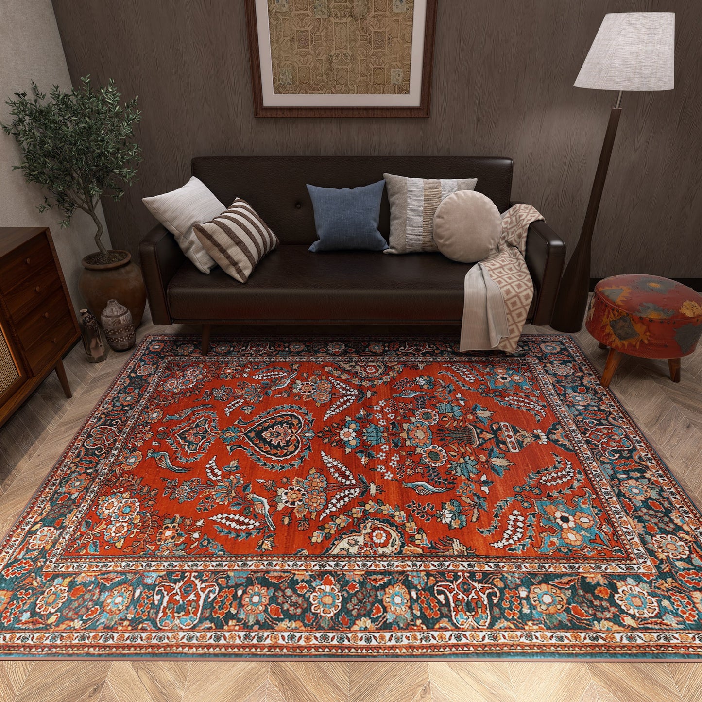 Golden Scrolls - Washable Rug - JRN1005