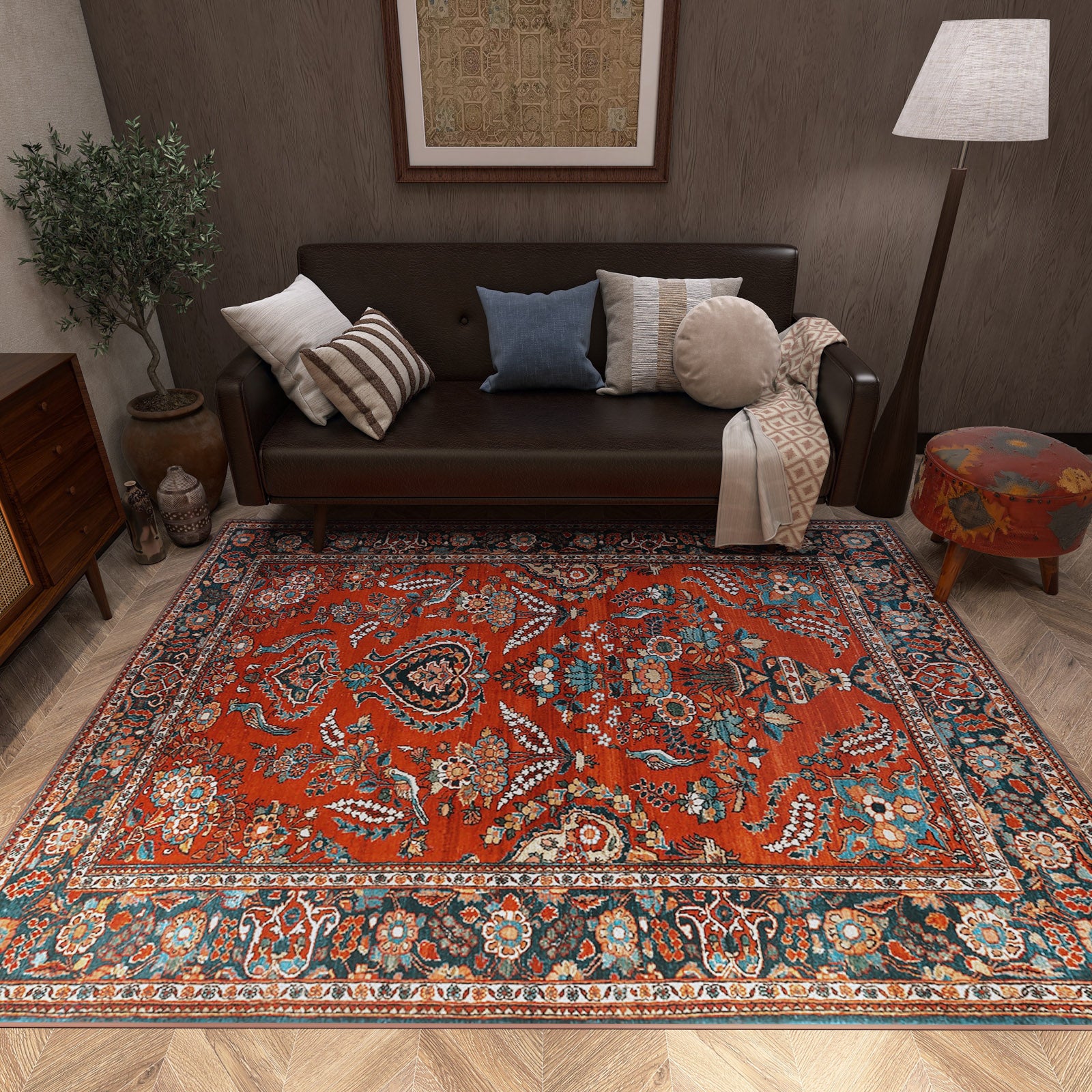 Golden Scrolls - Washable Rug - JRN1005 (Custom Size)