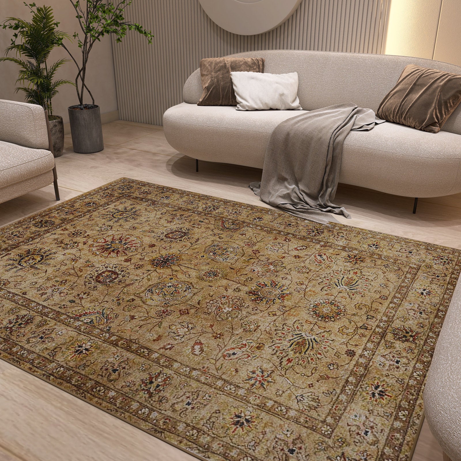 Heritage Threads Bordered Bronze Washable Rug | JUSTRUG