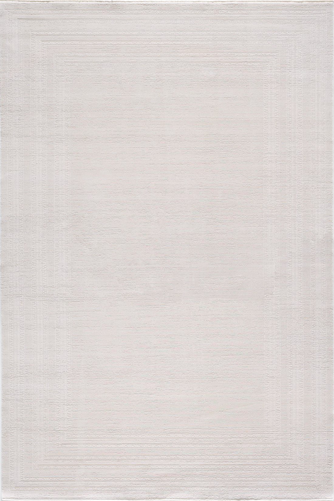 The Vanilla Dream Modern Bordered Rug - EW2742 is a rectangular, machine-made light grey rug featuring subtle concentric rectangles that frame the center for a simple and modern look in neutral tones.