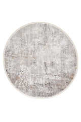 The Vanilla Dream Modern Bordered Rug - EW2742 is a machine-made round rug with a distressed abstract pattern in gray, beige, and white, featuring a soft texture and weathered look for stylish modern spaces.