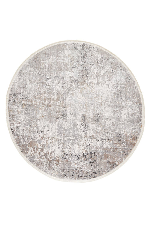 Load image 1 in gallery view. The Vanilla Dream Modern Bordered Rug - EW2742 is a machine-made round rug with a distressed abstract pattern in gray, beige, and white, featuring a soft texture and weathered look for stylish modern spaces.