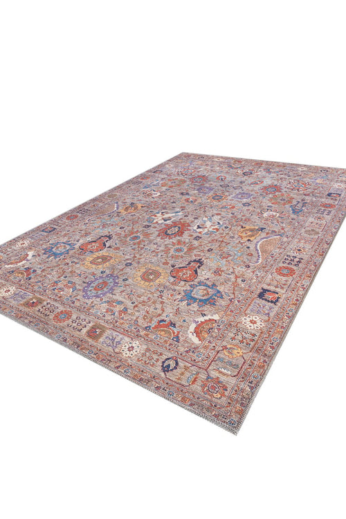 Load image 1 in gallery view. The Velorio Floral Washable Rug - LCC3006 is a rectangular Persian-style rug with intricate floral and geometric patterns in red, blue, gold, purple, and beige—ideal for allergy-sensitive homes and high-traffic areas. Displayed on a white background.