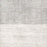 The Velvet Echo - Washable Rug - JRN25 features a flat weave with dense black and white lines on the upper half and lighter, irregular gray lines on a pale background below, offering a bold contrast in texture and pattern.