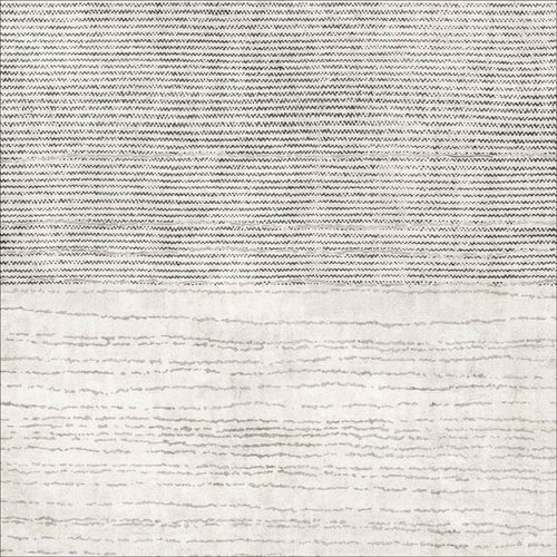 Load image 1 in gallery view. The Velvet Echo - Washable Rug - JRN25 features a flat weave with dense black and white lines on the upper half and lighter, irregular gray lines on a pale background below, offering a bold contrast in texture and pattern.