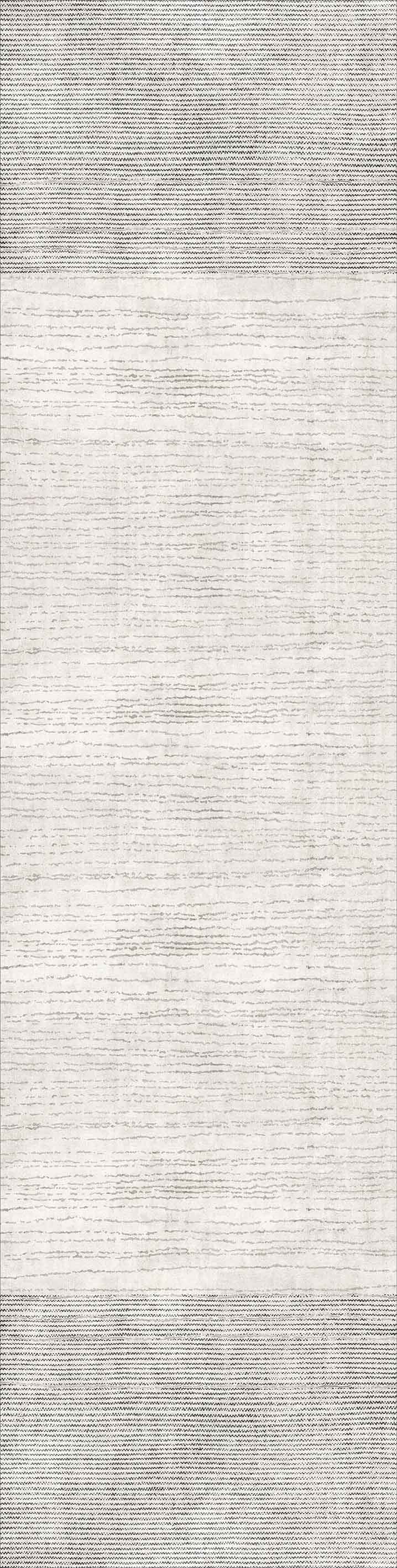 The Velvet Echo - Washable Rug - JRN25 is a rectangular flat weave rug with a light gray center, dark gray top and bottom borders, and subtle horizontal patterns—perfect for high-traffic areas.