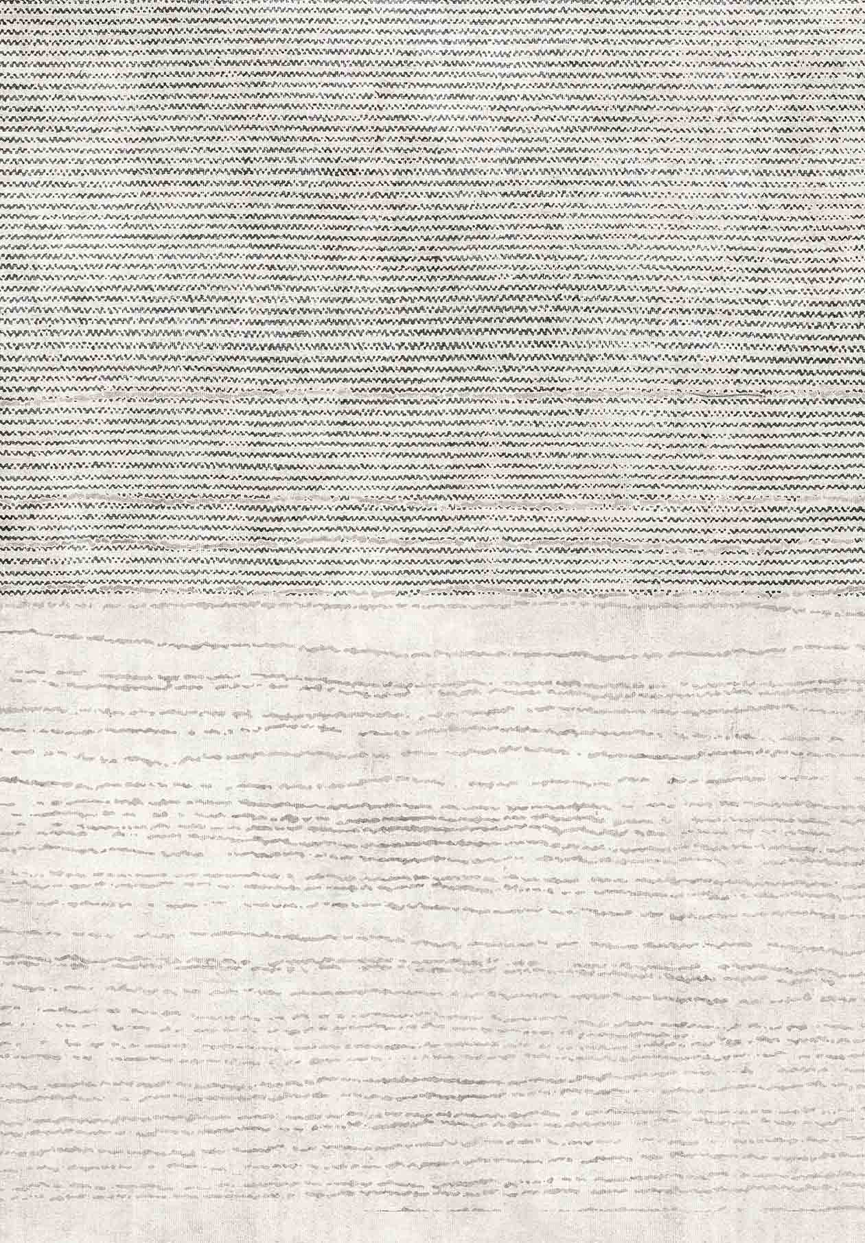 The Velvet Echo - Washable Rug - JRN25 (Custom Size) features a textured fabric ideal for high-traffic spaces, with dark gray horizontal lines on top and lighter, irregular lines below. Its washable design ensures easy maintenance.