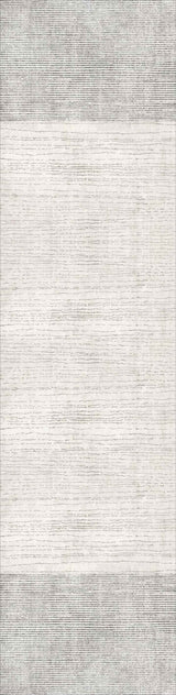 The Velvet Echo - Washable Rug - JRN25 (Custom Size) features a rectangular shape, light gray center with darker borders, and a subtle woven texture—perfect for high-traffic areas and allergy-sensitive homes.