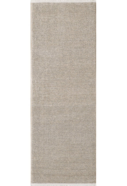 Load image 1 in gallery view. The Velvet Touch Beige Area Rug - PST002 features a rectangular, light gray woven design with a subtle textured pattern and thin white fringe on its shorter ends.
