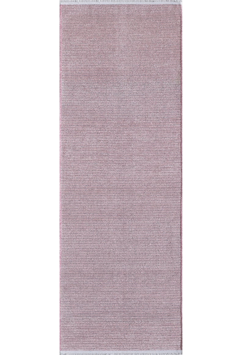 The Velvet Touch Pink Area Rug - PST005 features a rectangular shape, subtle woven texture, and white fringes on the short ends—an ideal contemporary accent for your space.