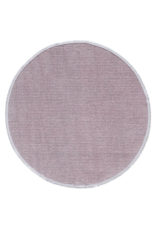Load image 1 in gallery view. The Velvet Touch Pink Area Rug - PST005 features a round design with a light purple hue, subtle striped texture, and white trim—perfect for adding contemporary style inspired by modern rugs to your space.