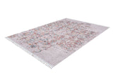 The Vintage Cream - Machine-Washable Rug - JR5006 (Custom Size) features a faded multicolored floral pattern with red, blue, and beige on a light background. Ideal for high-traffic areas, it has short fringe on the shorter edges and is easy to clean.