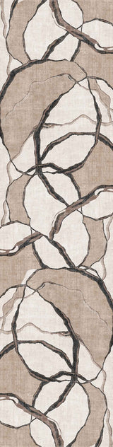The Vintage Muse - Washable Rug - JRN47 features an abstract flat weave with overlapping beige, light brown, and cream circles and dark wavy lines for a stone-like look—ideal for allergy-sensitive homes.