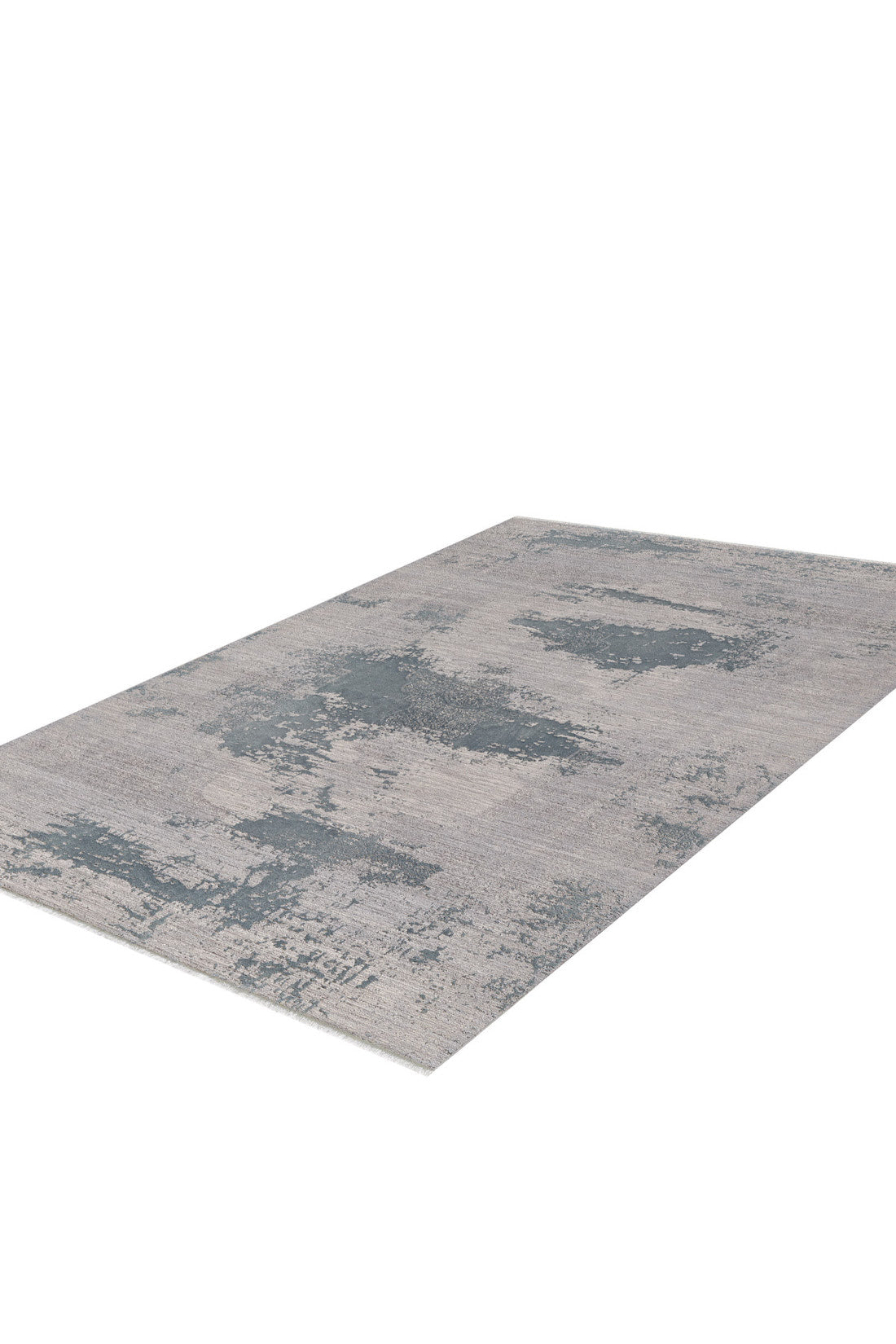 The Whispering Mist Modern Rug - Silver - HRD002 features a machine-made light gray base with abstract dark gray and blue patterns, giving any room a stylish, contemporary feel.