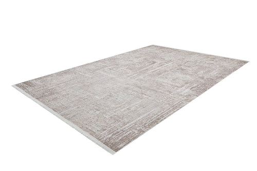 Load image 1 in gallery view. The Wildflower Fields - Washable Rug - JR1632 (Custom Size) features a light beige and taupe abstract pattern, cream and beige tones, short fringes on the shorter edges, and is shown on a white background.