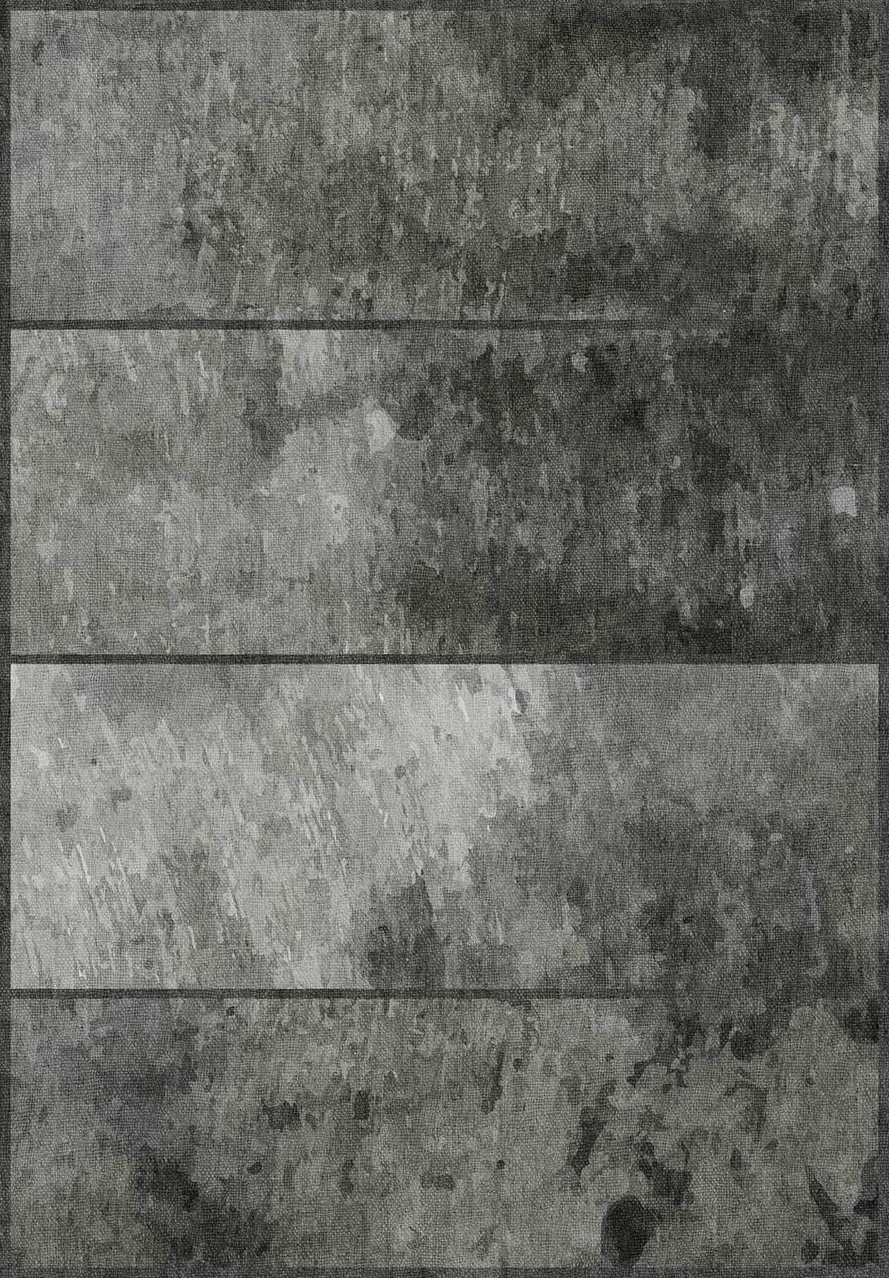The Wistful Pattern - Washable Rug - JRN35 (Custom Size) features a textured gray background with three wide horizontal stripes in varying shades, reminiscent of brushed metal—ideal for a stylish, durable, contemporary rug.