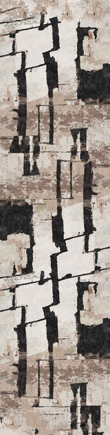 The Woven Memoir - Washable Rug - JRN41 (Custom Size) features bold, irregular black, beige, and brown brushstrokes on a textured surface—perfect for adding modern decor to high-traffic areas.