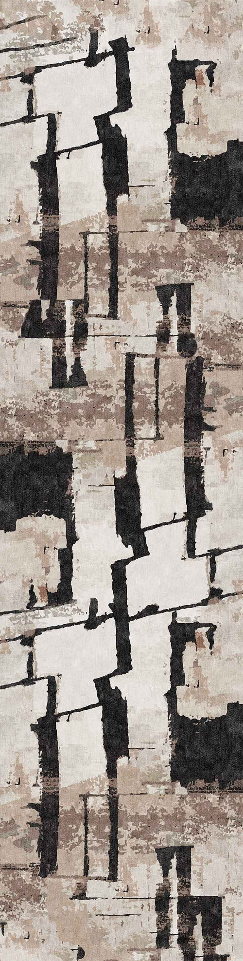 Load image 1 in gallery view. The Woven Memoir - Washable Rug - JRN41 (Custom Size) features bold, irregular black, beige, and brown brushstrokes on a textured surface—perfect for adding modern decor to high-traffic areas.