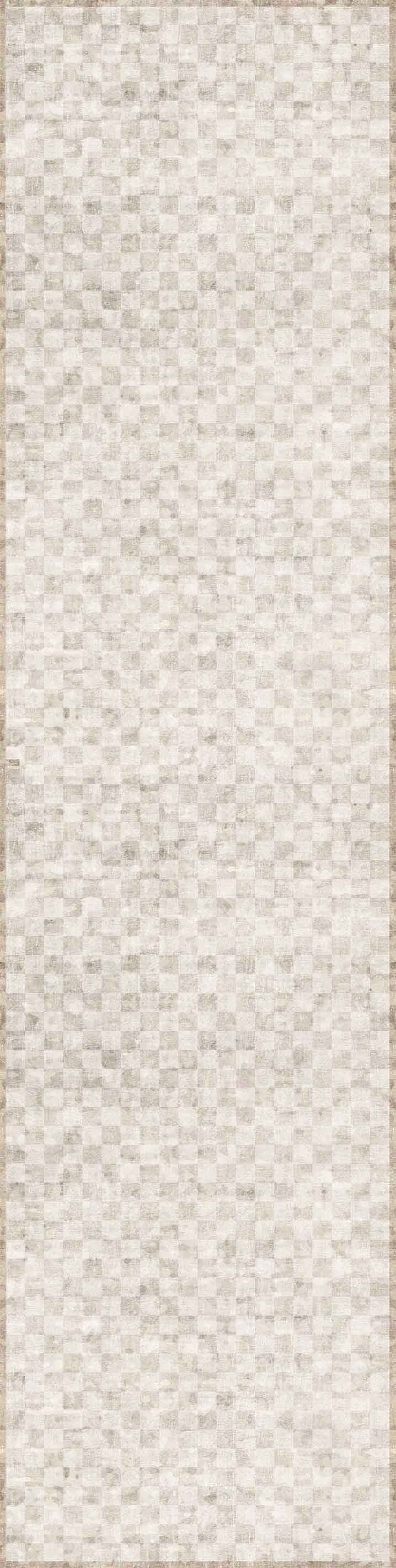 The Opulent Threads - Washable Rug - JRN27 features a subtle, textured checkerboard pattern in off-white and beige with a thin border—perfect for high-traffic spaces and enhancing your décor with neutral tones.