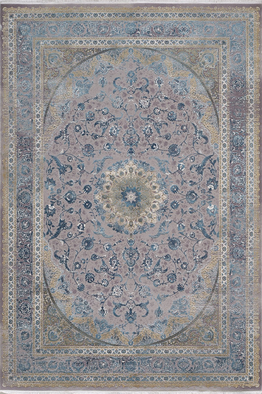 Modernisierter Medaillon-Teppich von Reimagined Heritage – Himmelblau – M642A