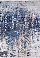 The Abstract Atmosphere - Washable Rug - JR834 features a textured, pixelated distressed pattern in blue, gray, and white with subtle beige accents. This flat weave rug is washable for easy care.